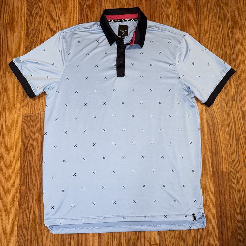 Kenneth Cole Golf Club Prin Polo Shirt Blue Wicking UPF‎ Stretch Size Large